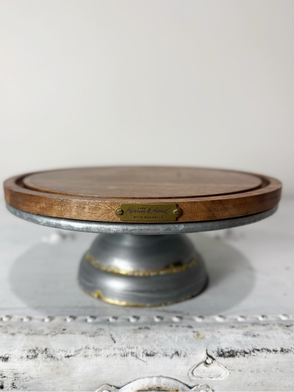 Hearth & Hand With Magnolia Rustic Wooden and Metal Cake Stand